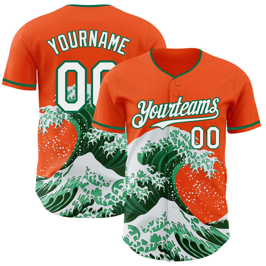 Custom Orange White-Kelly Green Japanese Wave Authentic Baseball Jersey - Main View