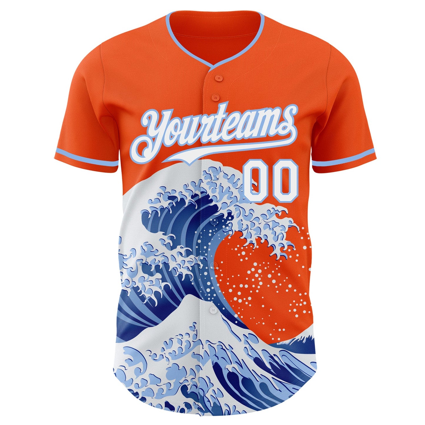 Custom Orange White-Light Blue Japanese Wave Authentic Baseball Jersey view 3
