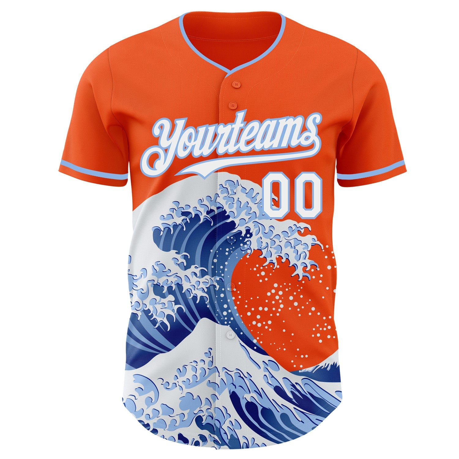 Custom Orange White-Light Blue Japanese Wave Authentic Baseball Jersey view 3