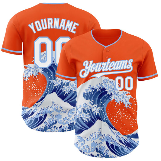Custom Orange White-Light Blue Japanese Wave Authentic Baseball Jersey - Main View