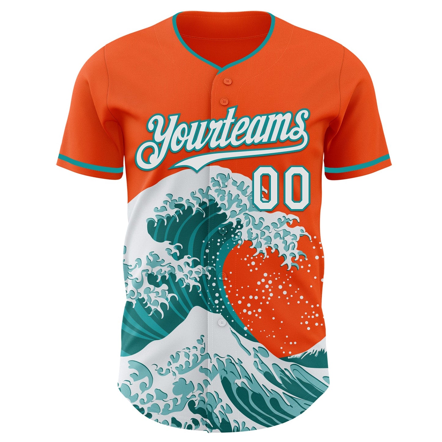 Custom Orange White-Teal Japanese Wave Authentic Baseball Jersey view 3