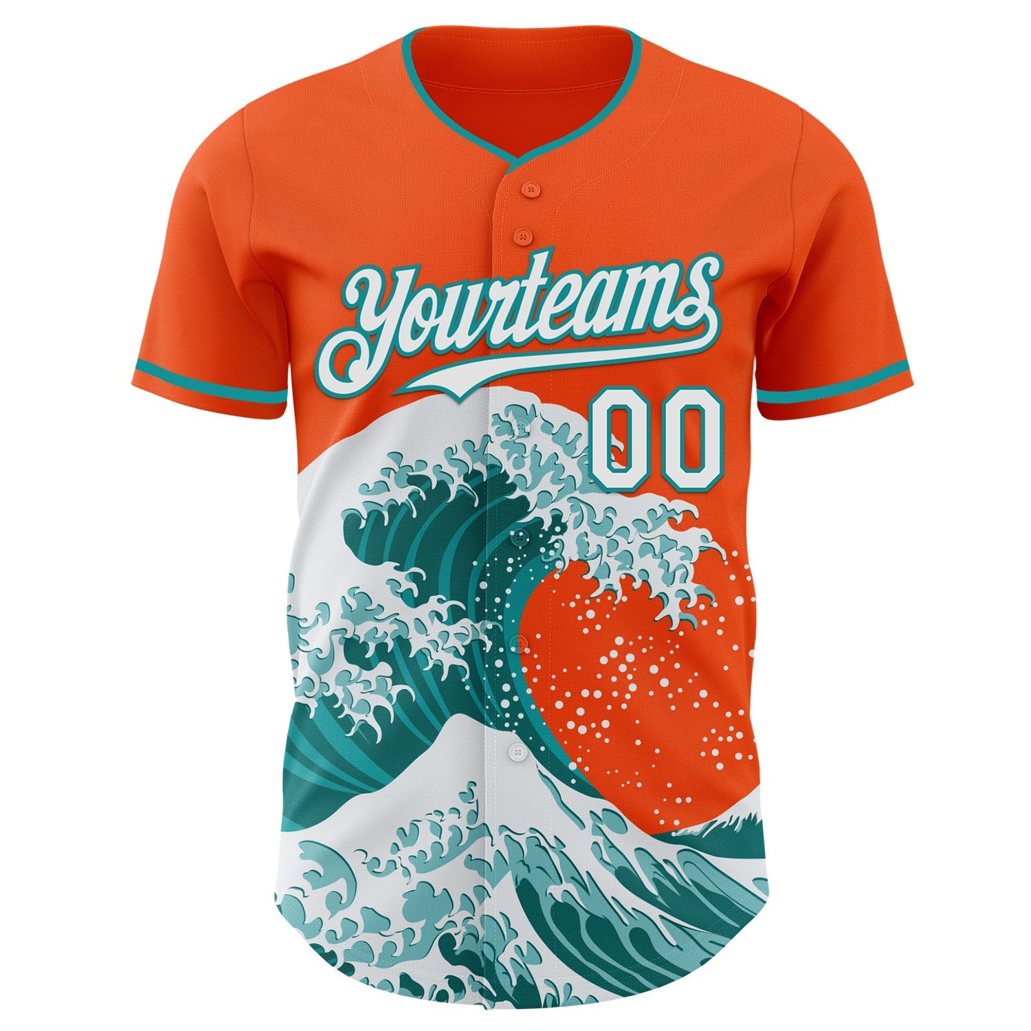Custom Orange White-Teal Japanese Wave Authentic Baseball Jersey view 3
