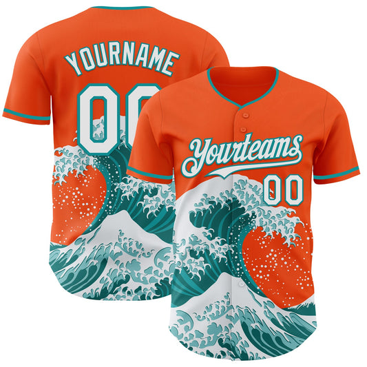 Custom Orange White-Teal Japanese Wave Authentic Baseball Jersey - Main View