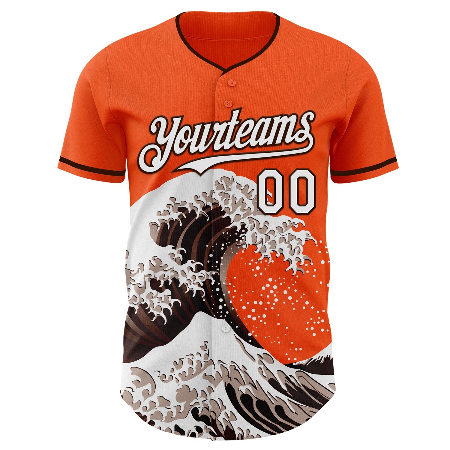 Custom Orange White-Brown Japanese Wave Authentic Baseball Jersey view 3