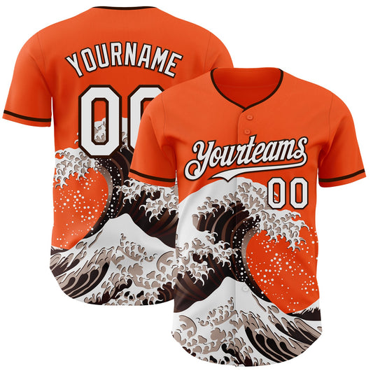 Custom Orange White-Brown Japanese Wave Authentic Baseball Jersey - Main View