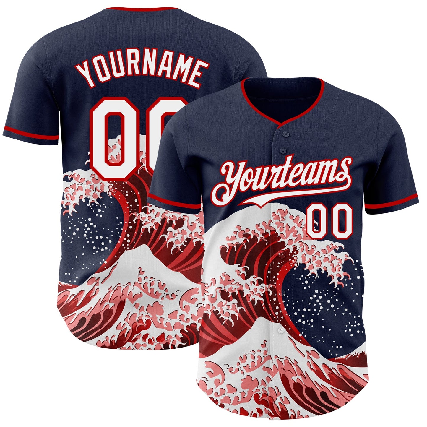 Custom Navy White-Red Japanese Wave Authentic Baseball Jersey - Main View
