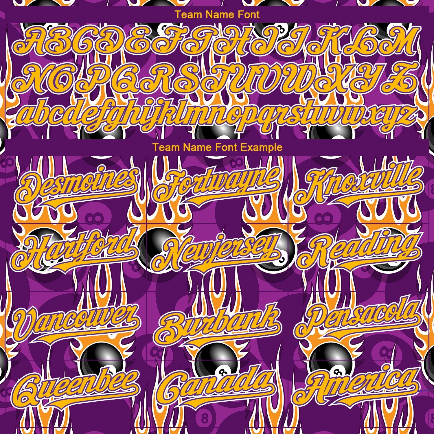 Custom Purple Gold-White 3D Pattern Design Billiards Snooker 8 Ball With Hotrod Flame Authentic Baseball Jersey view 4