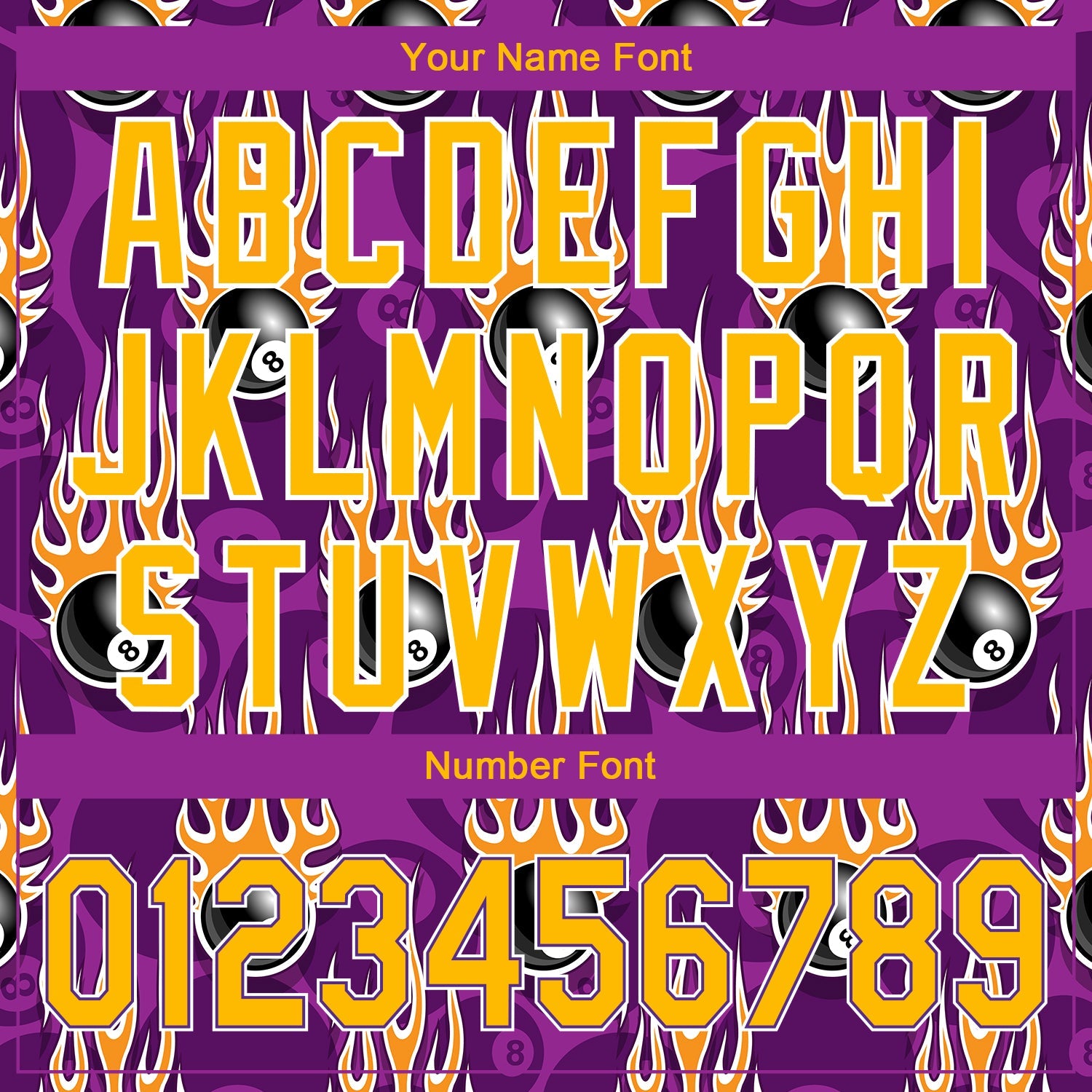Custom Purple Gold-White 3D Pattern Design Billiards Snooker 8 Ball With Hotrod Flame Authentic Baseball Jersey view 5