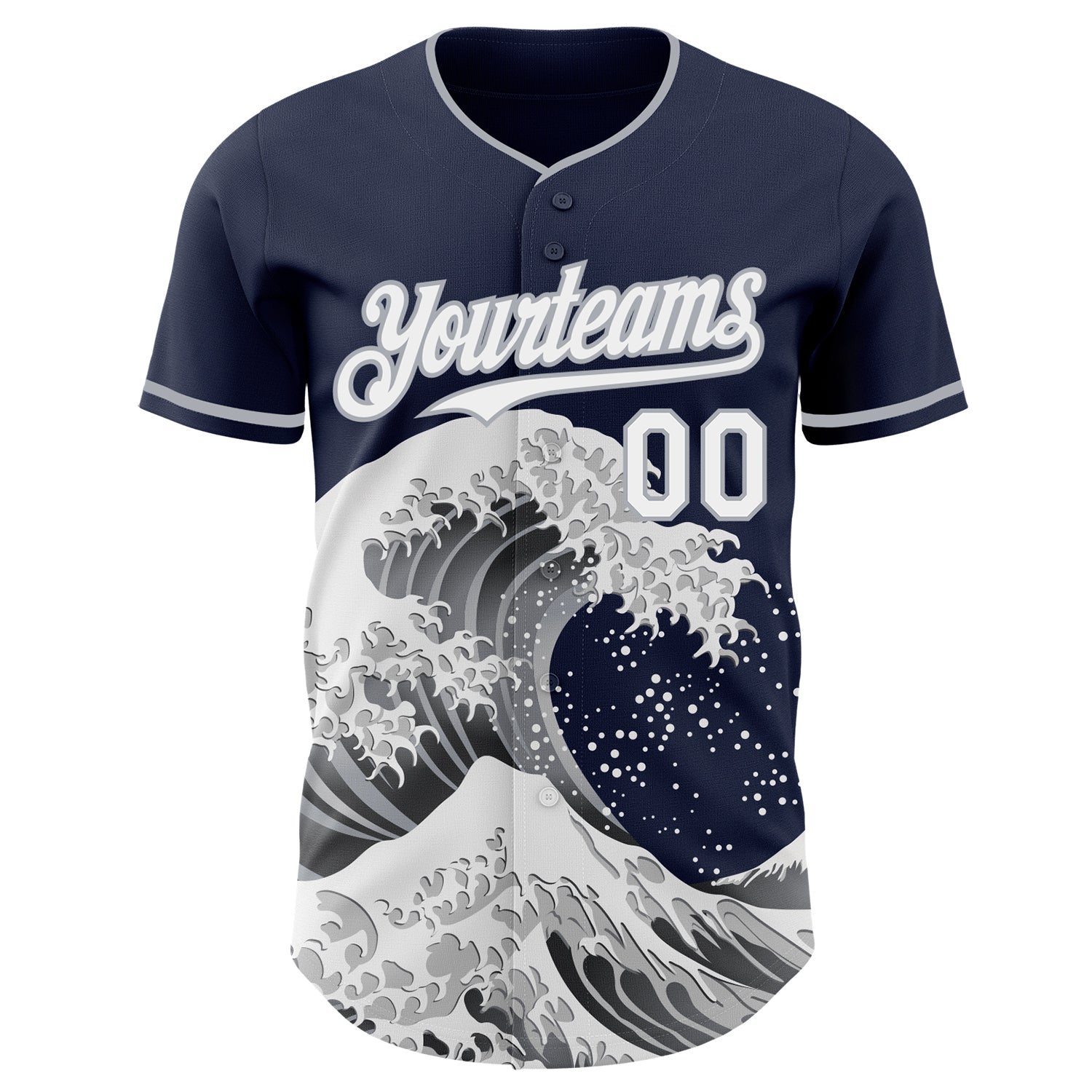 Custom Navy White-Gray Japanese Wave Authentic Baseball Jersey view 3