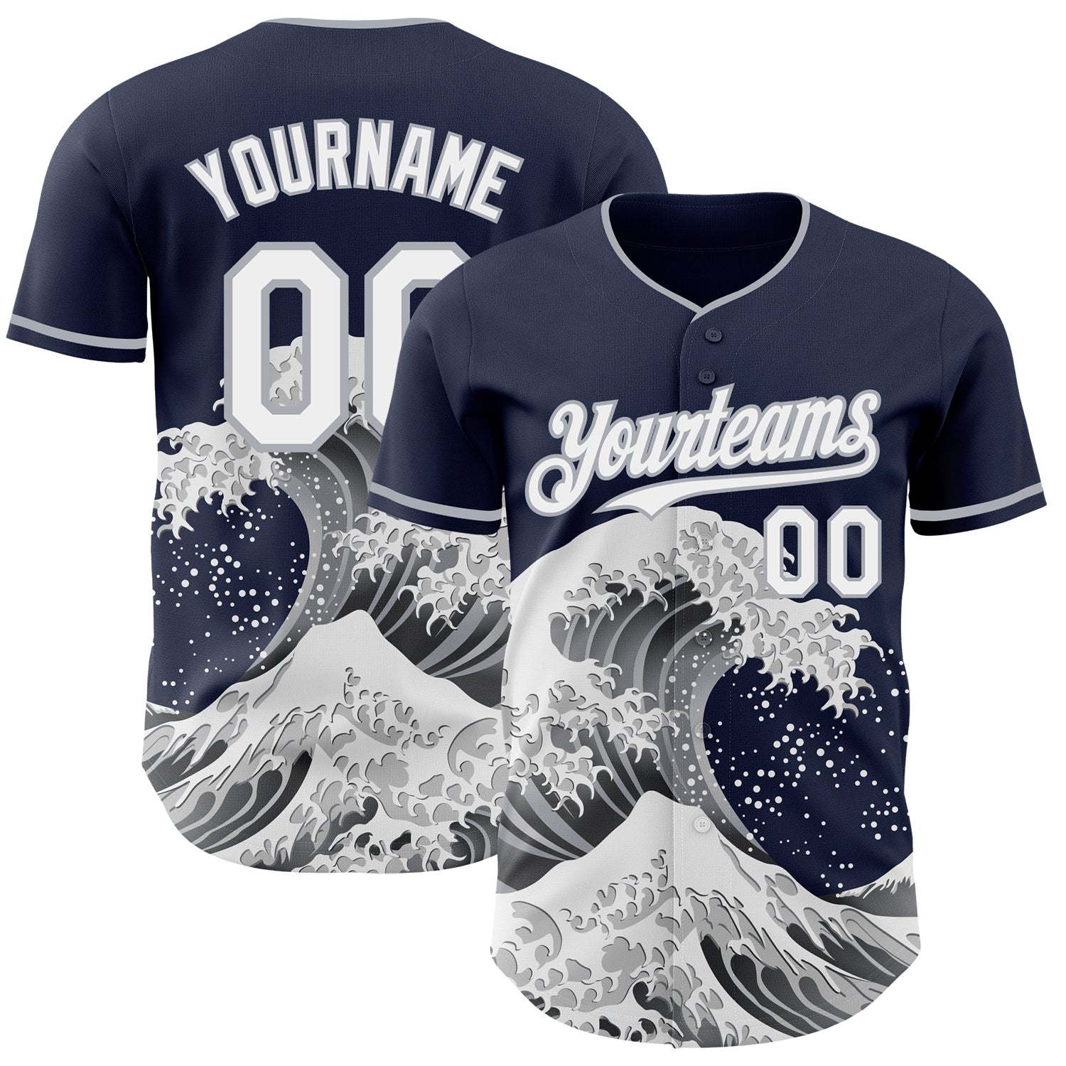 Custom Navy White-Gray Japanese Wave Authentic Baseball Jersey - Main View