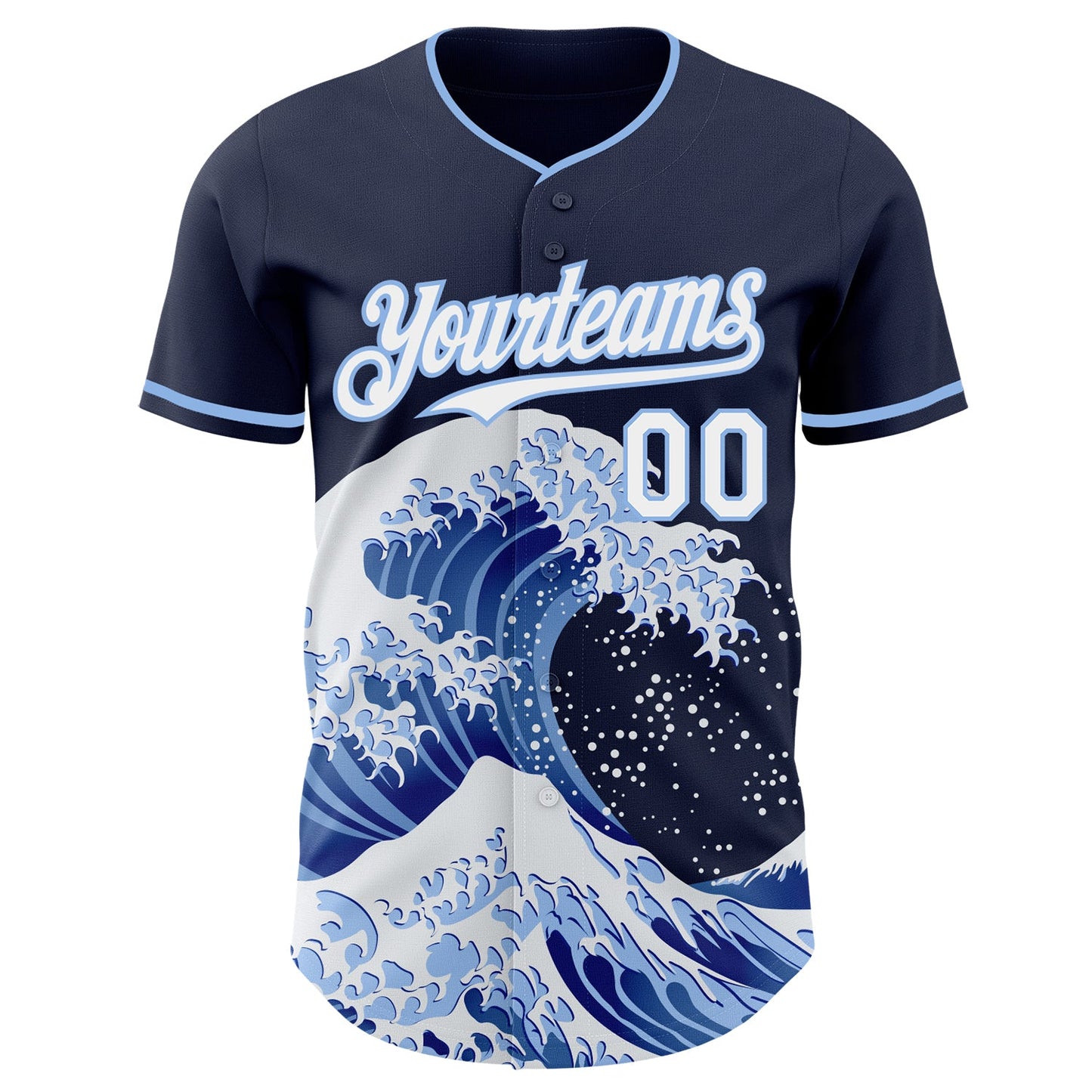 Custom Navy White-Light Blue Japanese Wave Authentic Baseball Jersey view 3