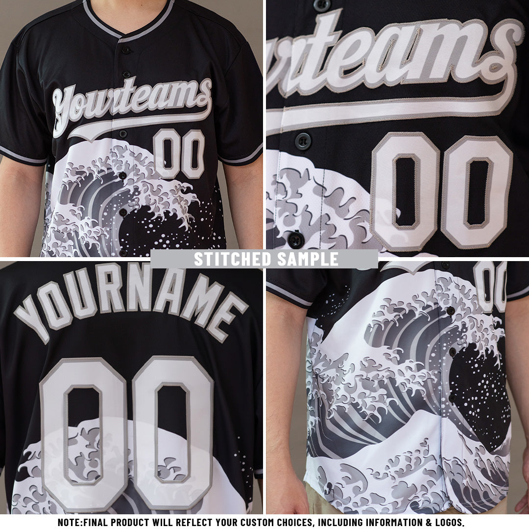 Custom Pink White-Gold Japanese Wave Authentic Baseball Jersey view 2