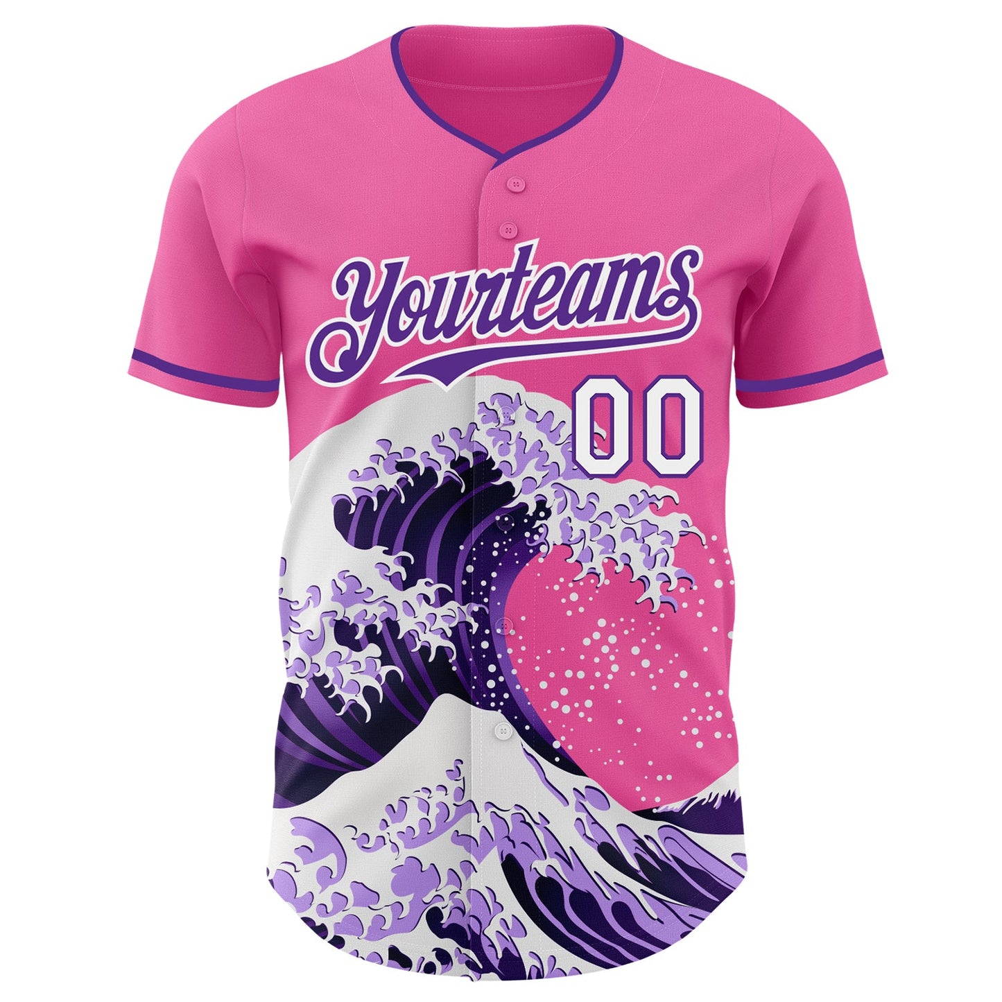 Custom Pink Purple-White Japanese Wave Authentic Baseball Jersey view 3