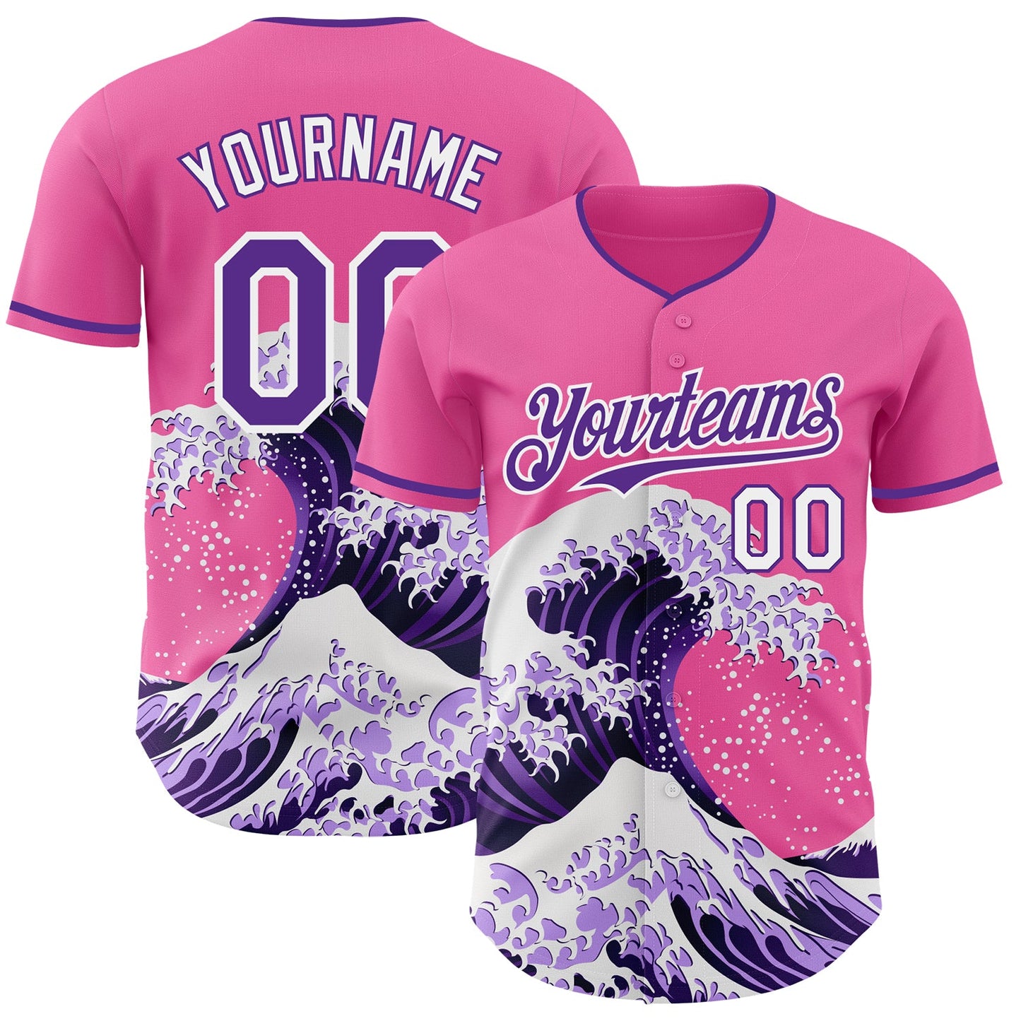 Custom Pink Purple-White Japanese Wave Authentic Baseball Jersey - Main View
