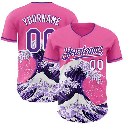 Custom Pink Purple-White Japanese Wave Authentic Baseball Jersey - Main View