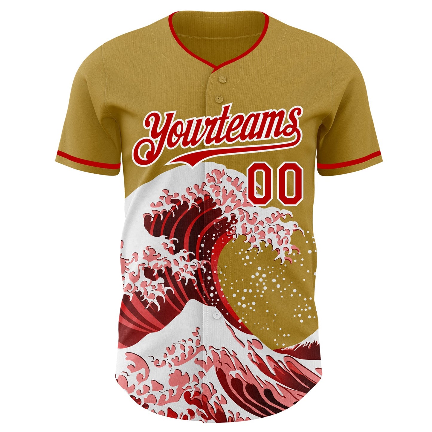 Custom Old Gold Red-White Japanese Wave Authentic Baseball Jersey view 3