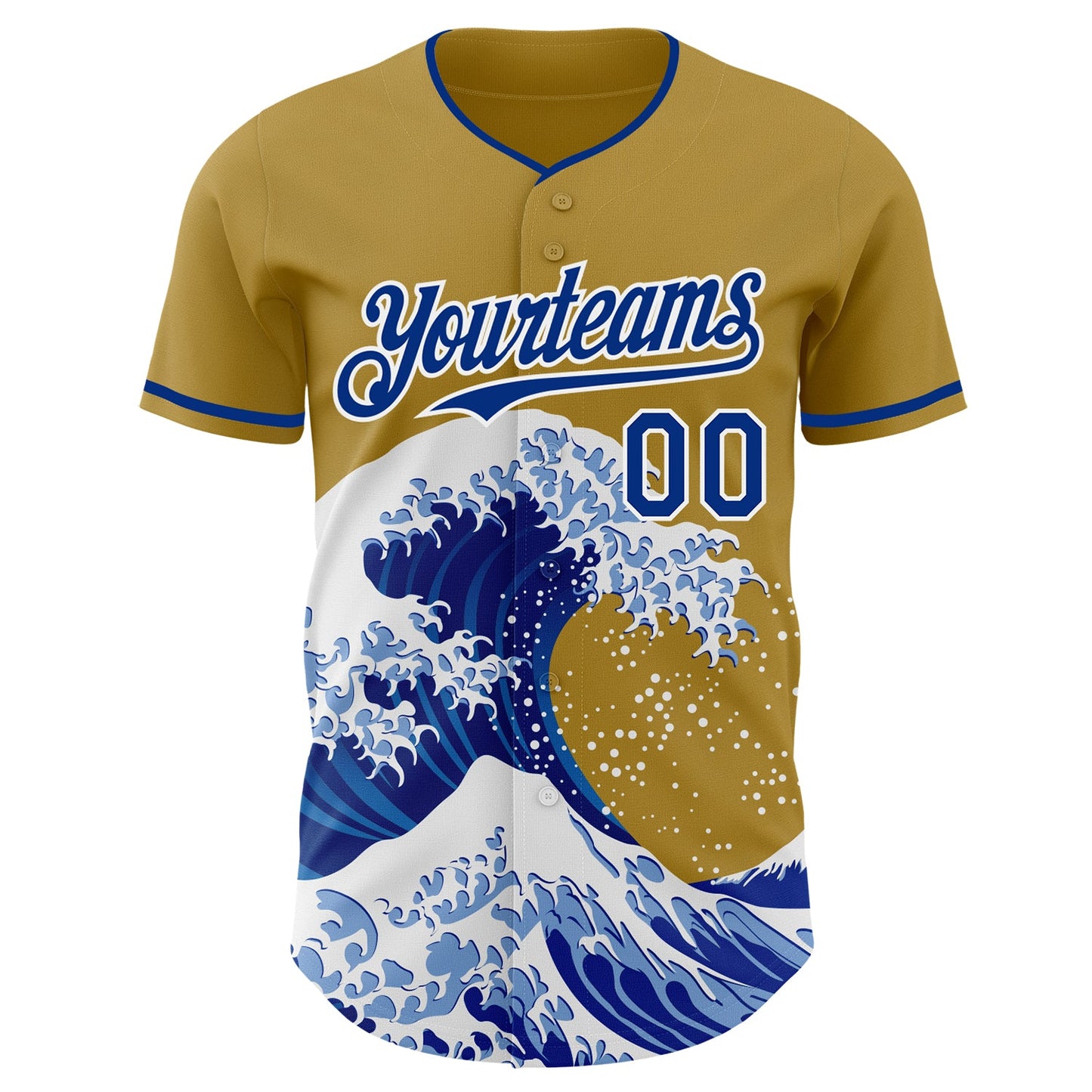 Custom Old Gold Royal-White Japanese Wave Authentic Baseball Jersey view 3