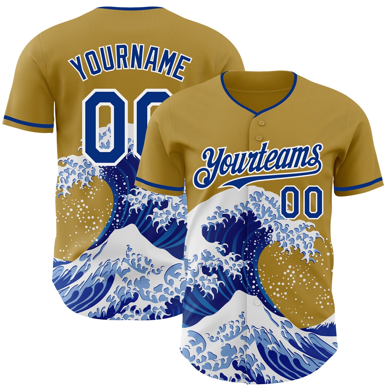 Custom Old Gold Royal-White Japanese Wave Authentic Baseball Jersey - Main View