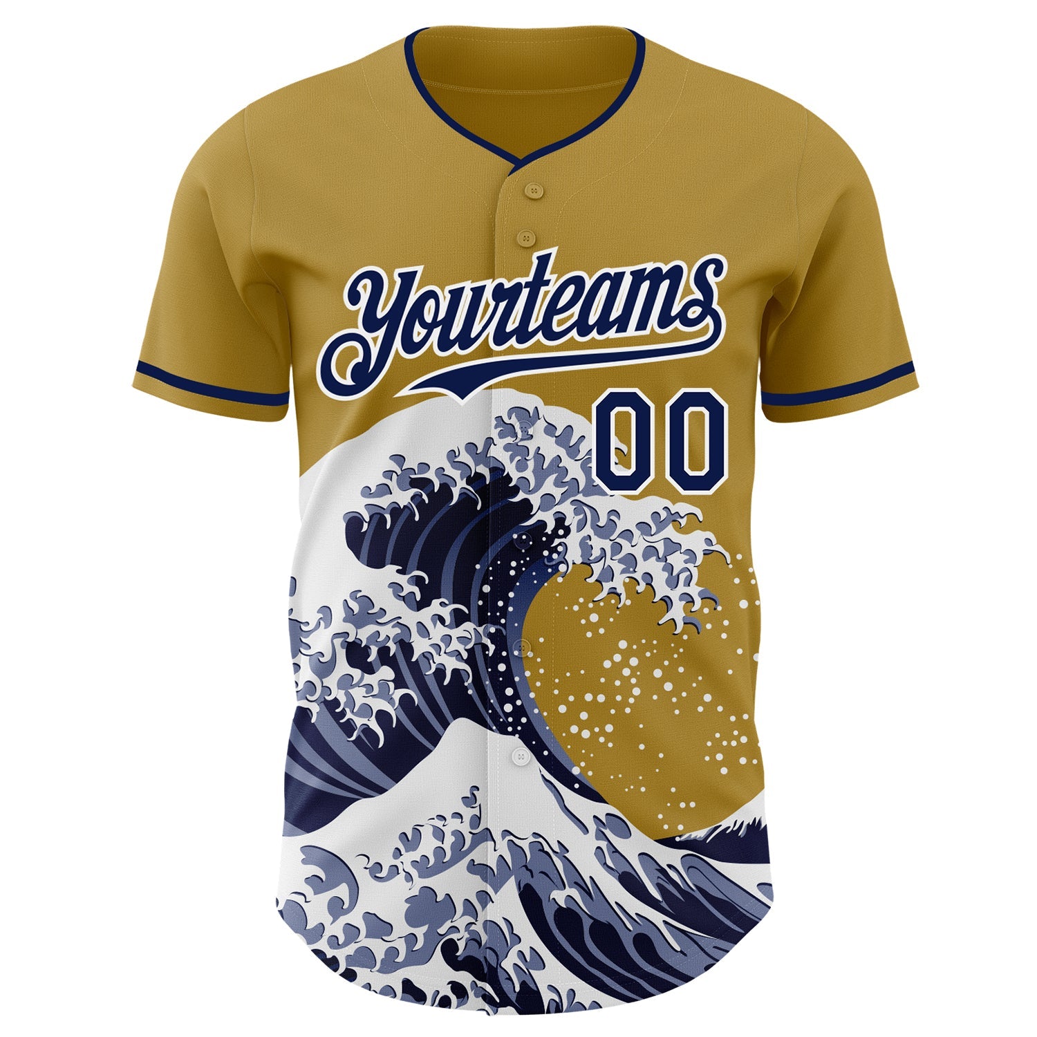 Custom Old Gold Navy-White Japanese Wave Authentic Baseball Jersey view 3