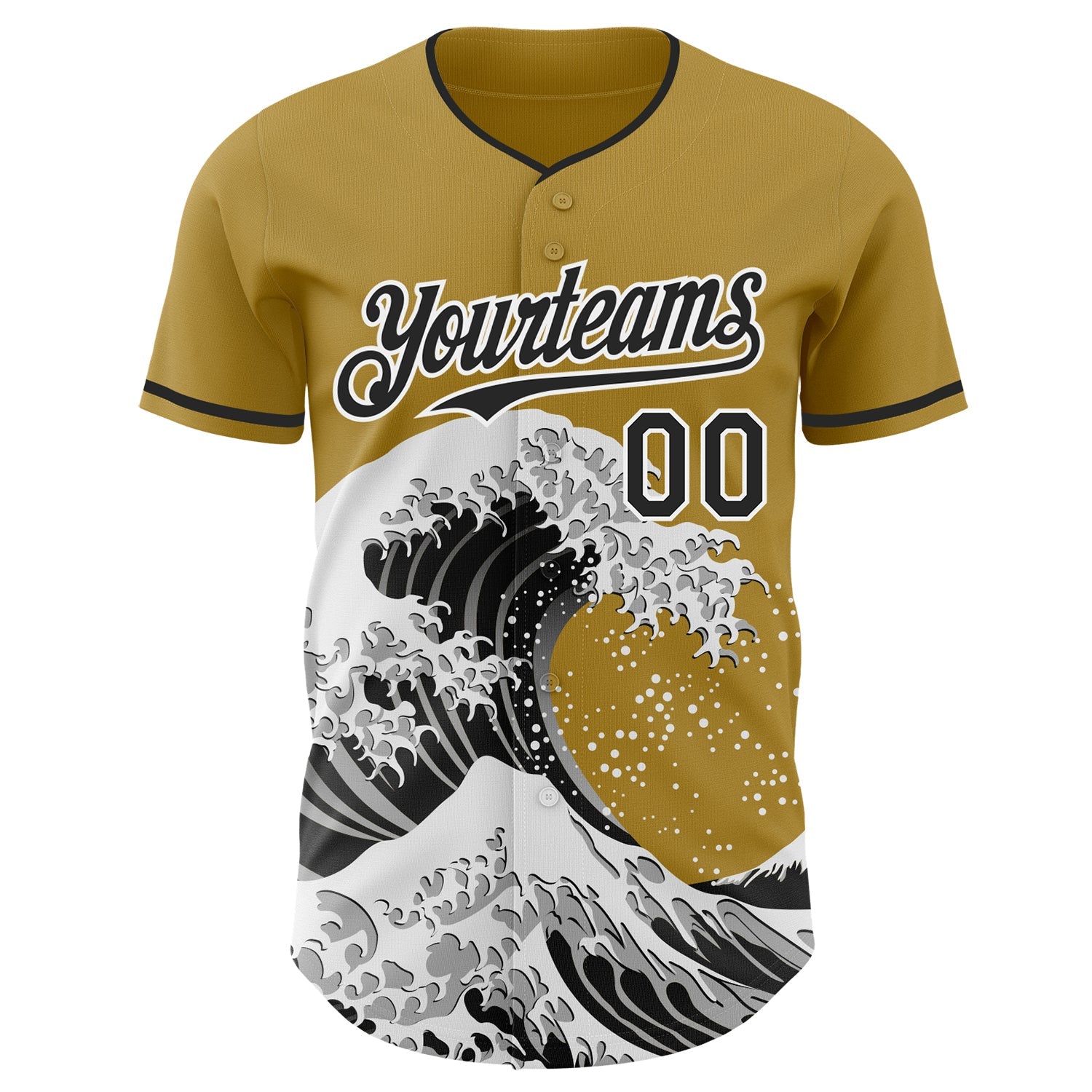 Custom Old Gold Black-White Japanese Wave Authentic Baseball Jersey view 3