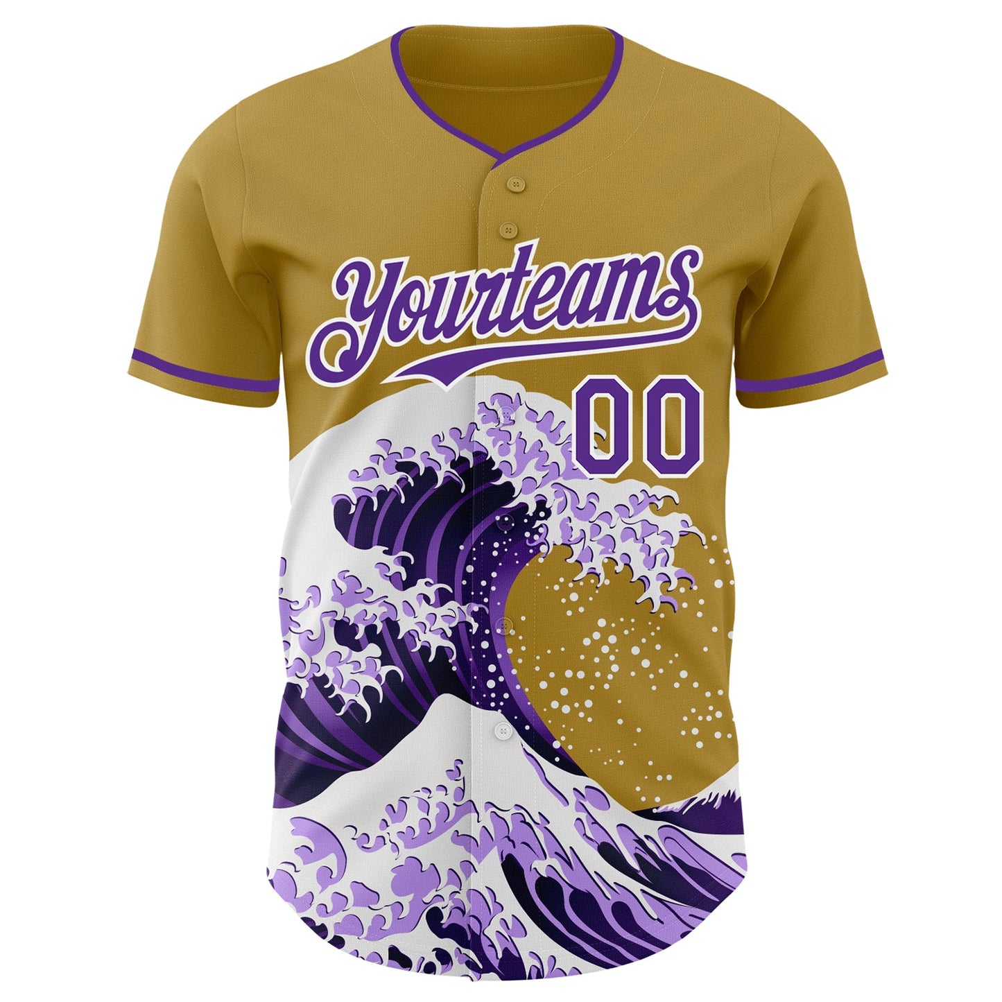 Custom Old Gold Purple-White Japanese Wave Authentic Baseball Jersey view 3