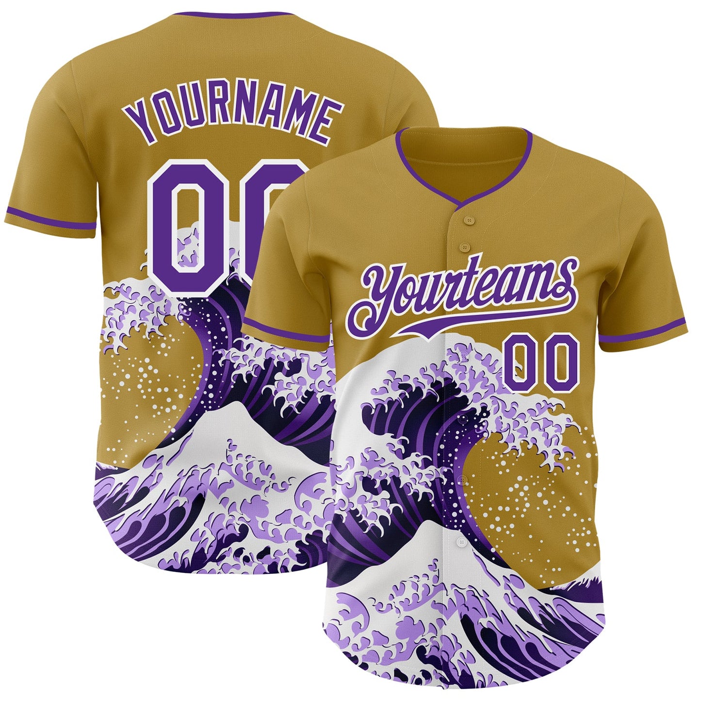 Custom Old Gold Purple-White Japanese Wave Authentic Baseball Jersey - Main View