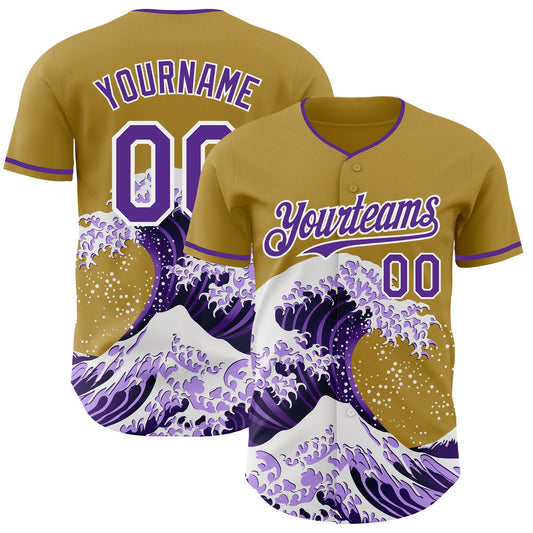 Custom Old Gold Purple-White Japanese Wave Authentic Baseball Jersey - Main View