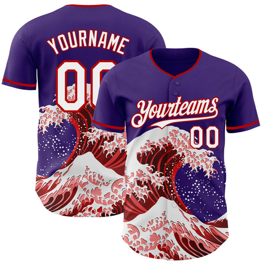 Custom Purple White-Red Japanese Wave Authentic Baseball Jersey - Main View