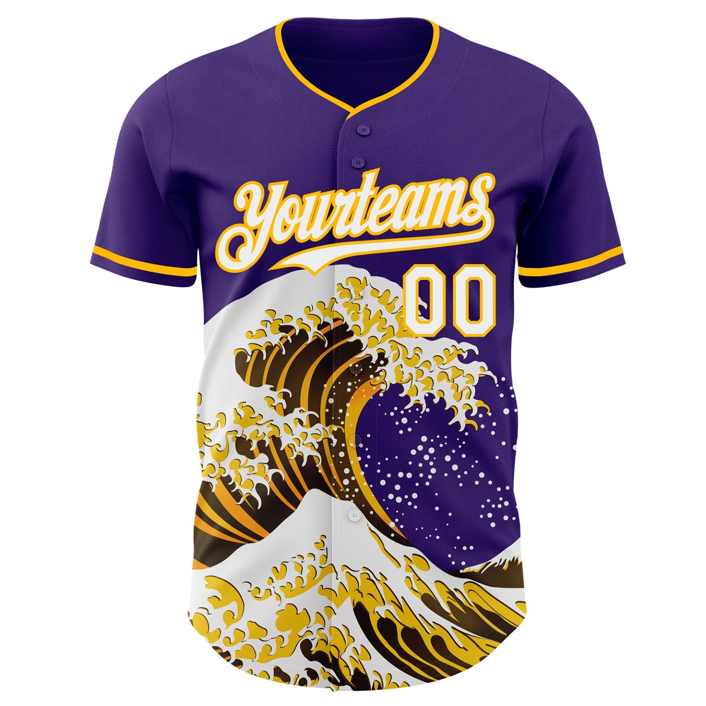 Custom Purple White-Gold Japanese Wave Authentic Baseball Jersey view 3