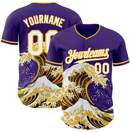 Custom Purple White-Gold Japanese Wave Authentic Baseball Jersey - Main View