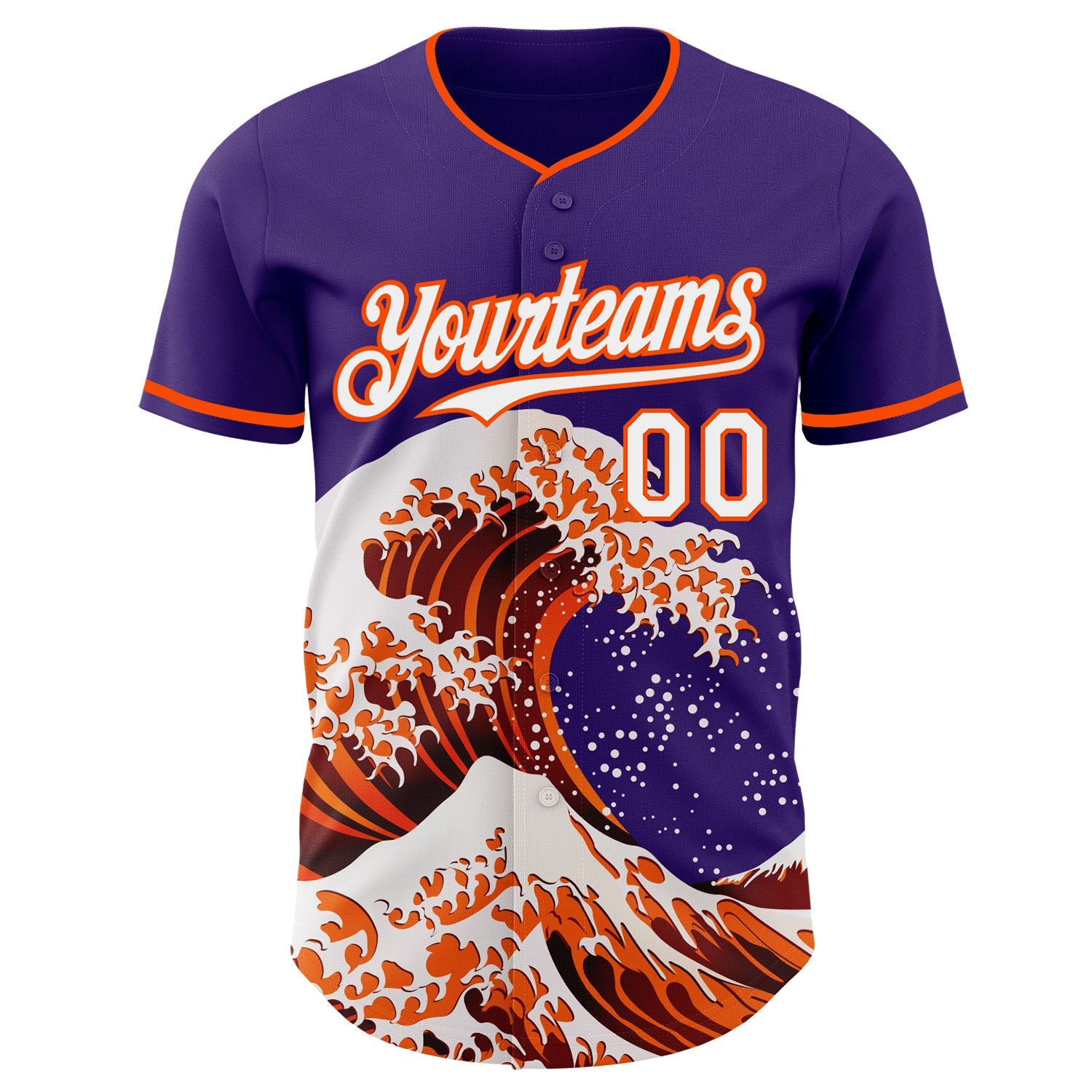 Custom Purple White-Orange Japanese Wave Authentic Baseball Jersey view 3