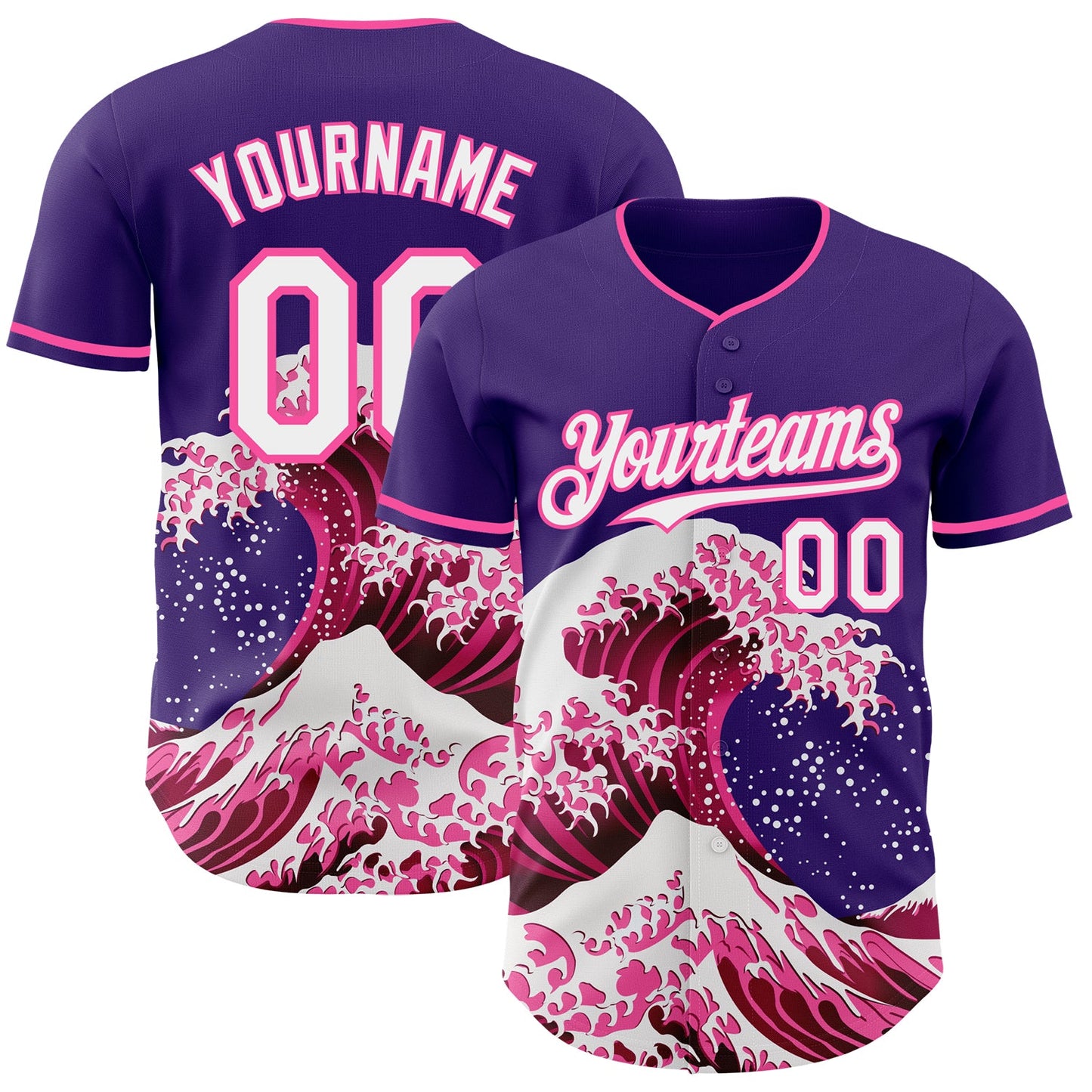 Custom Purple White-Pink Japanese Wave Authentic Baseball Jersey - Main View