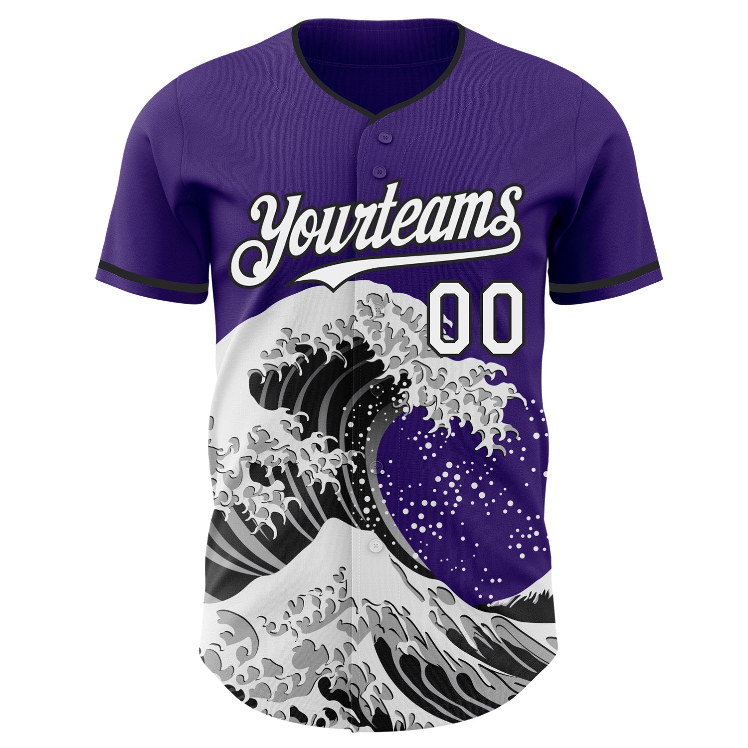 Custom Purple White-Black Japanese Wave Authentic Baseball Jersey view 3