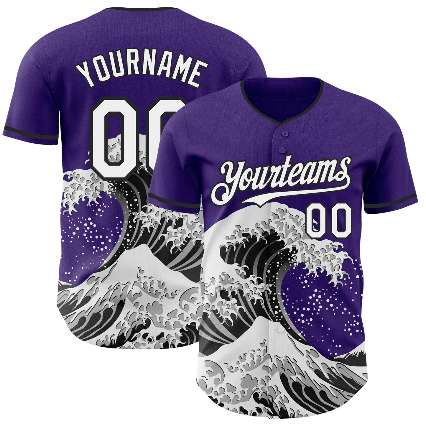 Custom Purple White-Black Japanese Wave Authentic Baseball Jersey - Main View