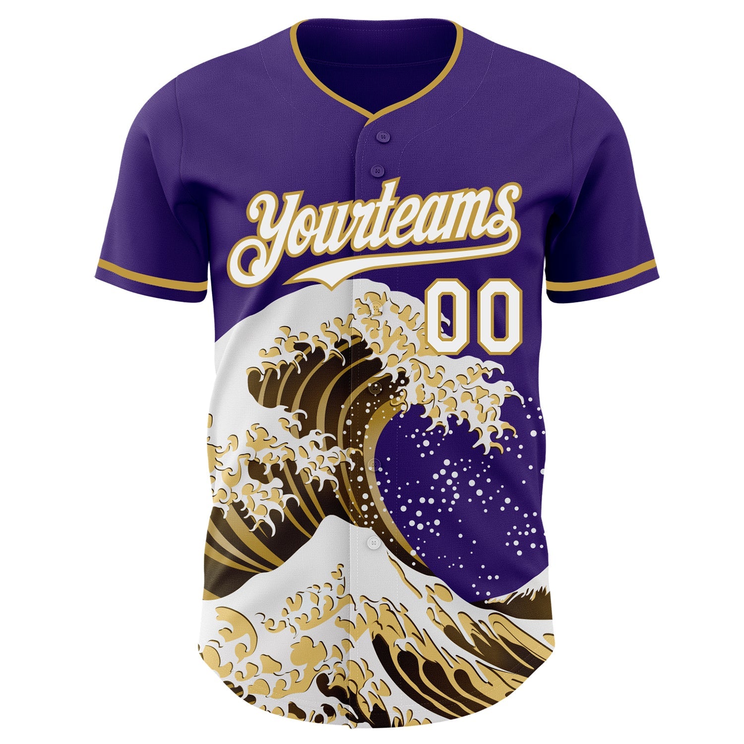Custom Purple White-Old Gold Japanese Wave Authentic Baseball Jersey view 3