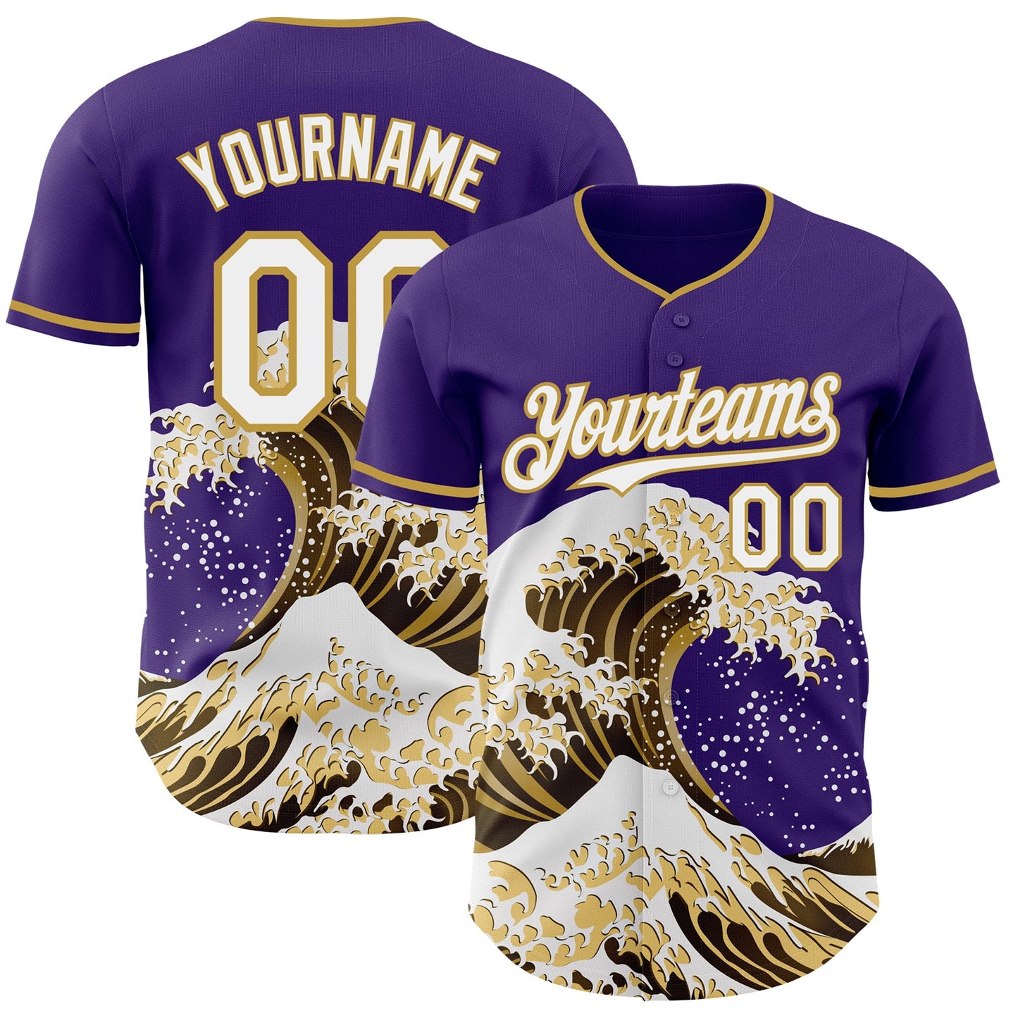 Custom Purple White-Old Gold Japanese Wave Authentic Baseball Jersey - Main View