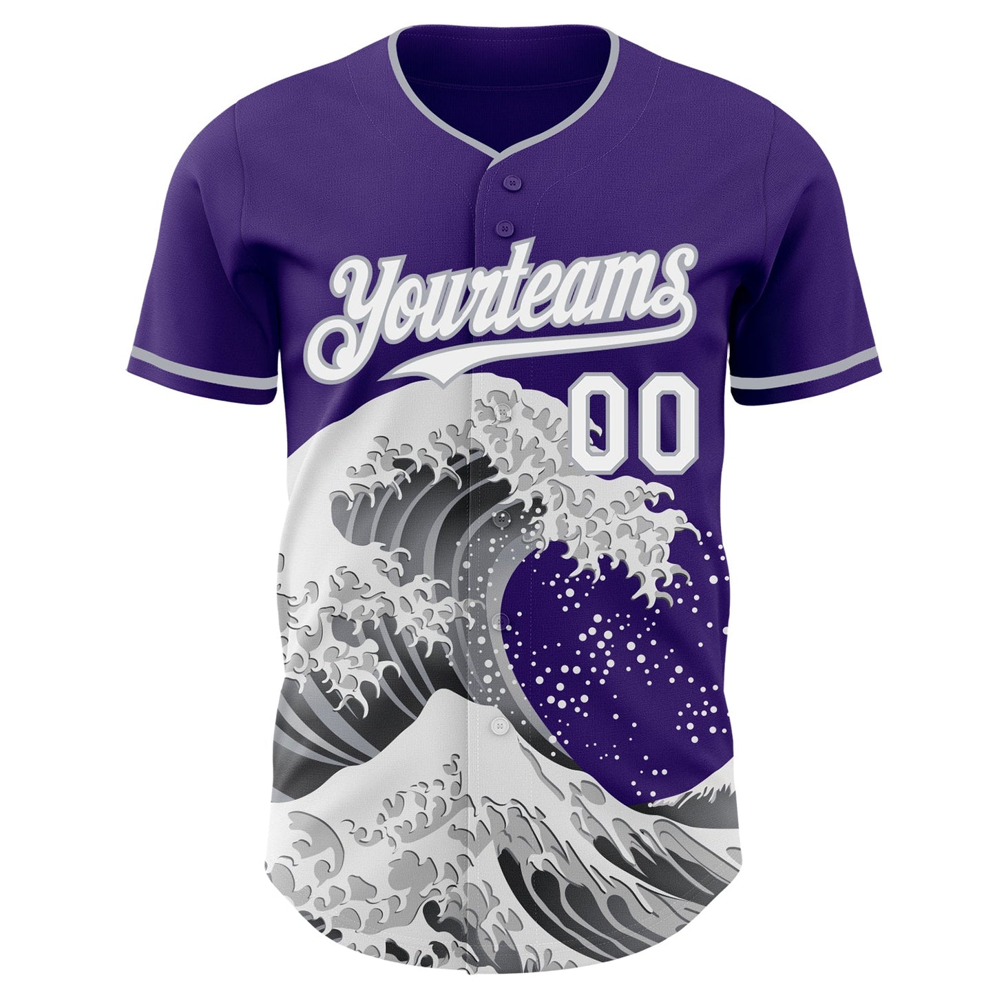Custom Purple White-Gray Japanese Wave Authentic Baseball Jersey view 3