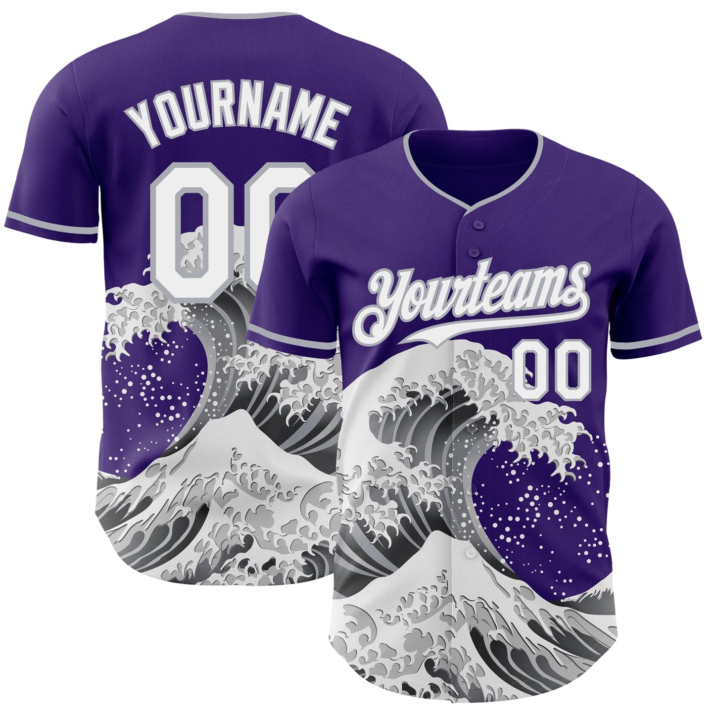 Custom Purple White-Gray Japanese Wave Authentic Baseball Jersey - Main View