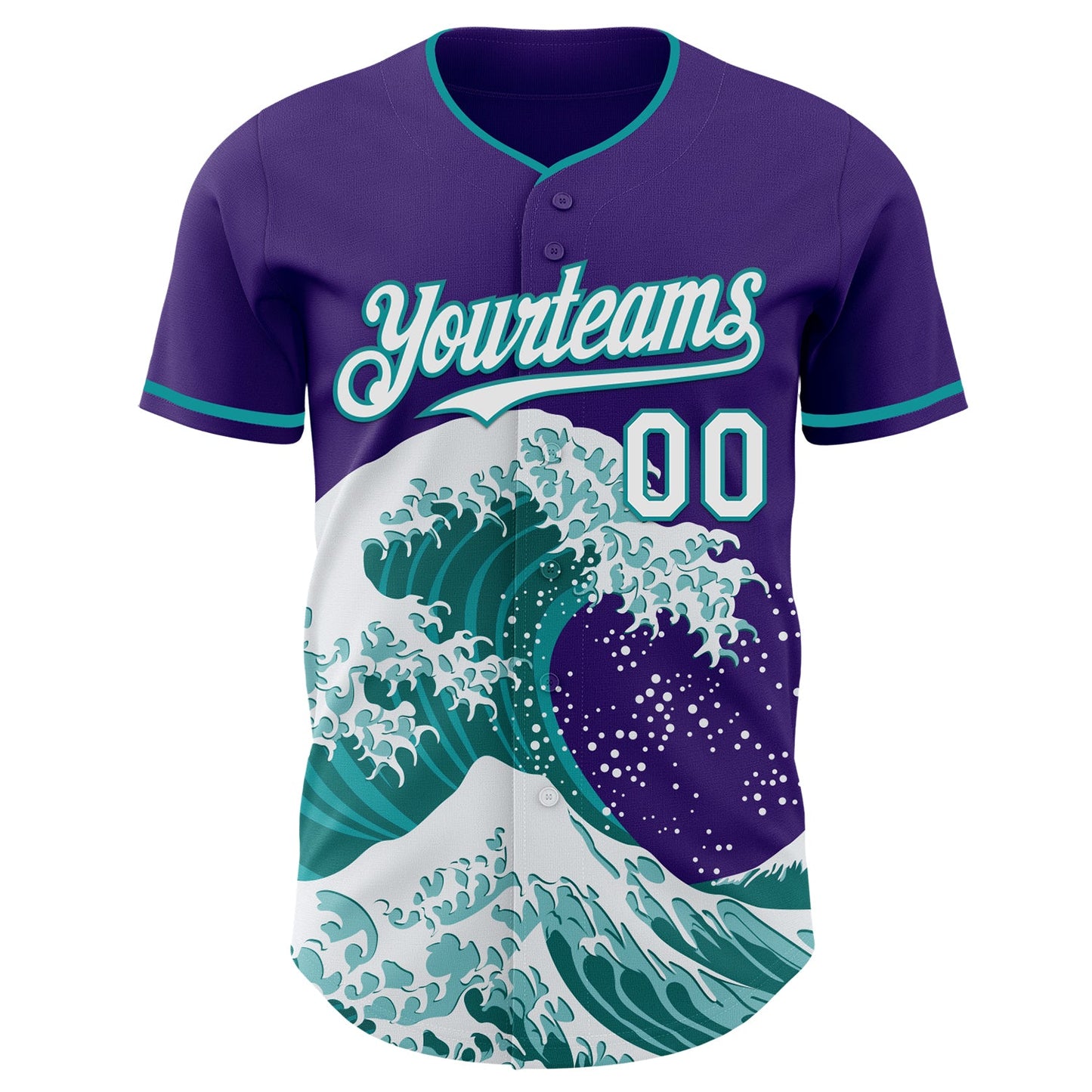 Custom Purple White-Teal Japanese Wave Authentic Baseball Jersey view 3