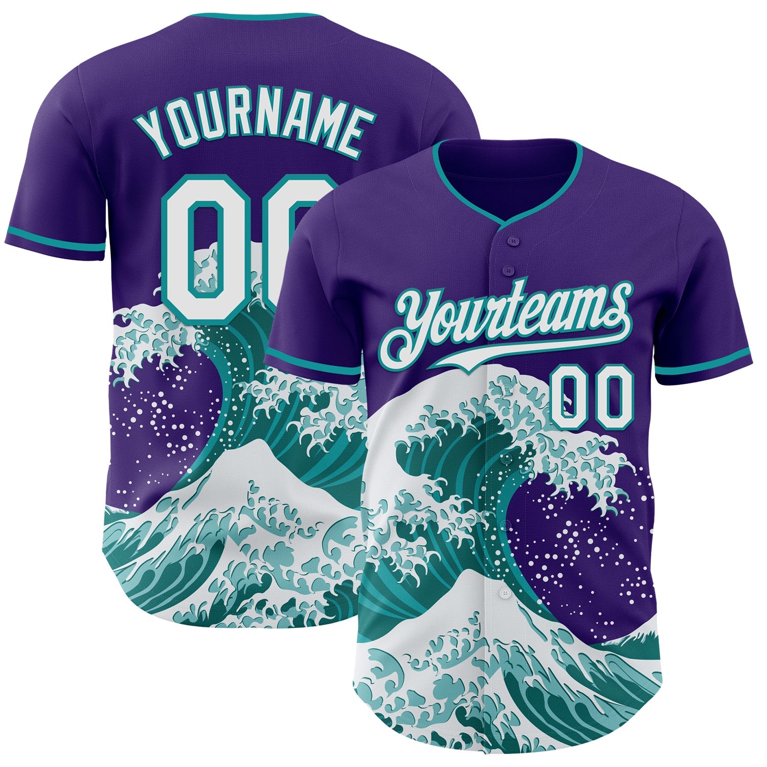 Custom Purple White-Teal Japanese Wave Authentic Baseball Jersey - Main View