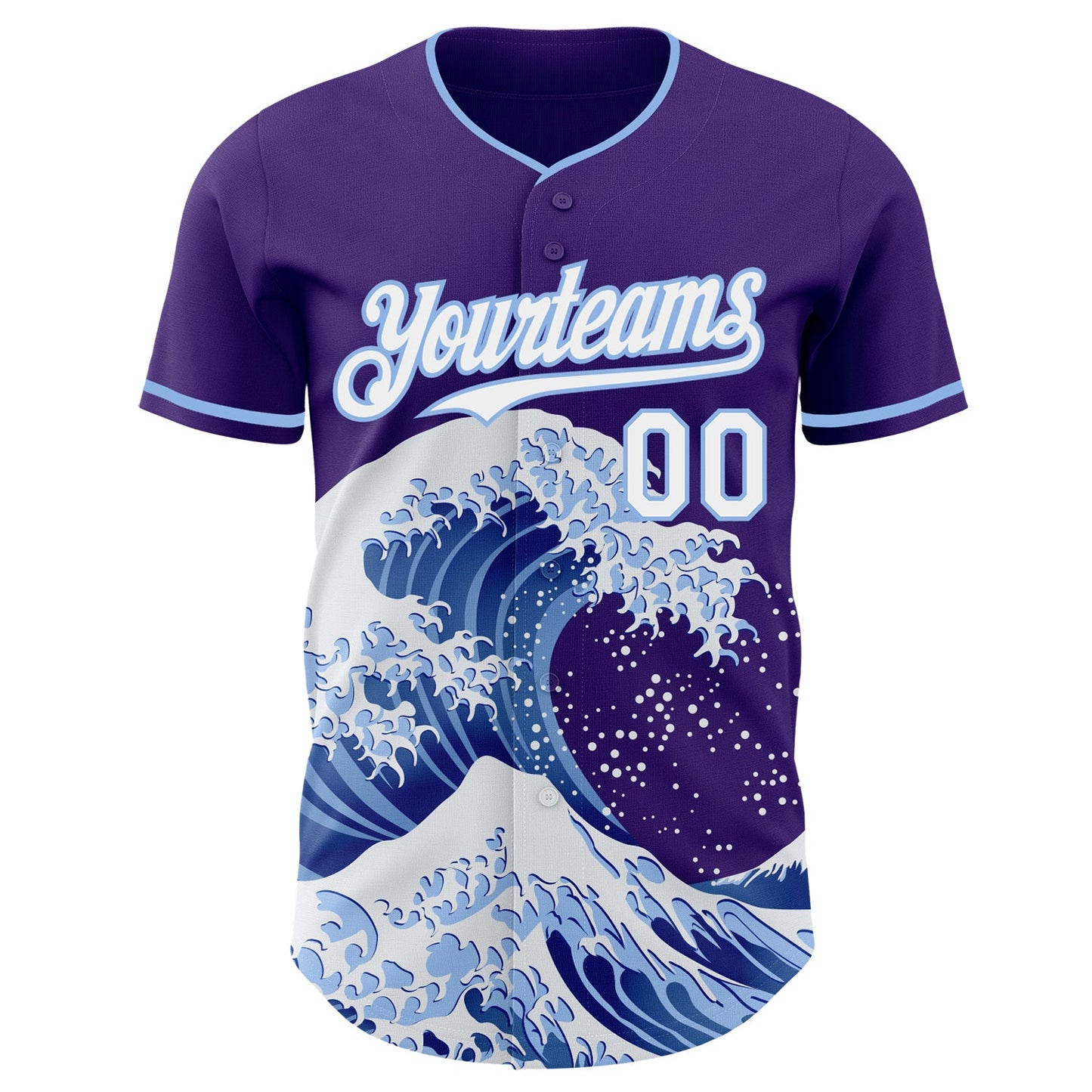 Custom Purple White-Light Blue Japanese Wave Authentic Baseball Jersey view 3