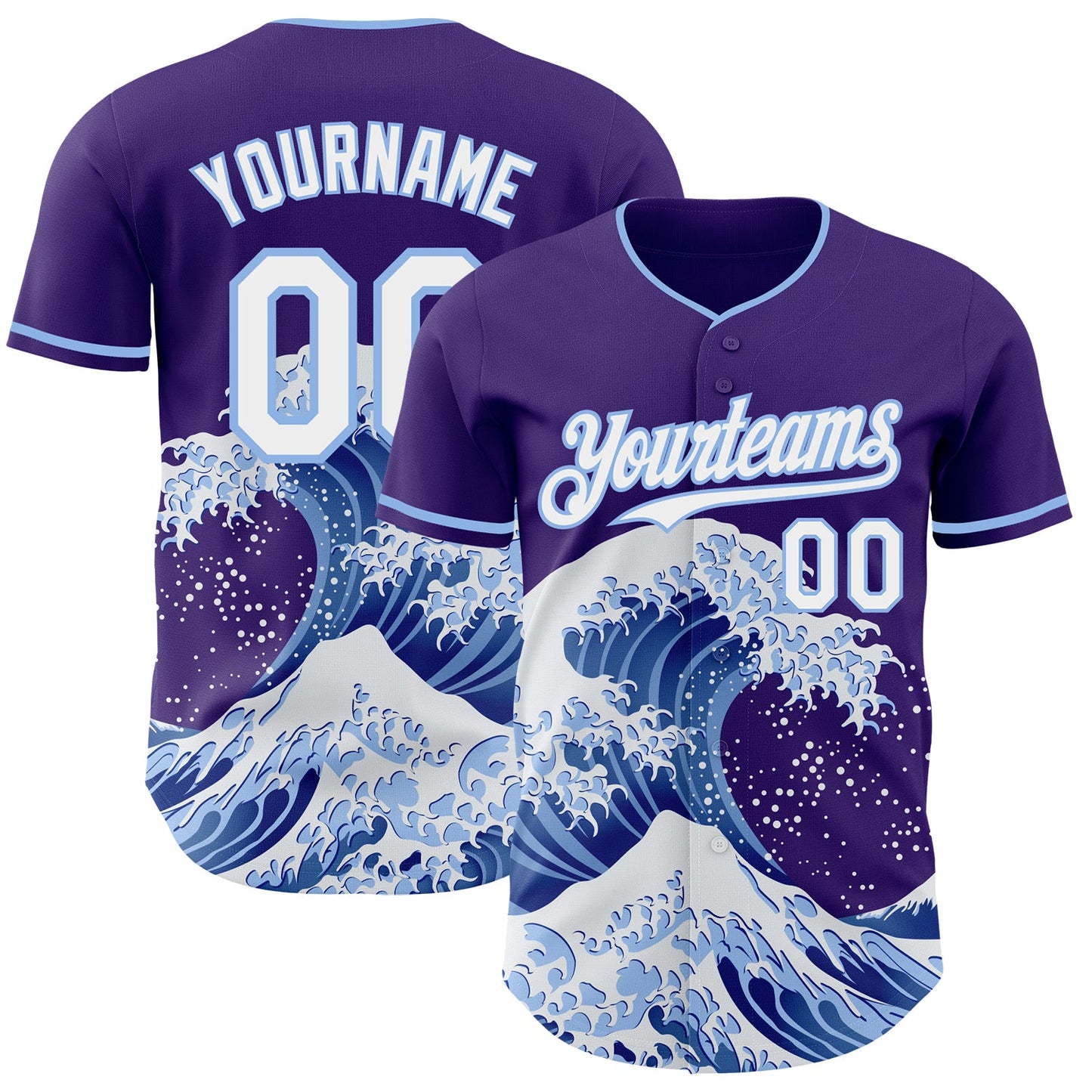Custom Purple White-Light Blue Japanese Wave Authentic Baseball Jersey - Main View