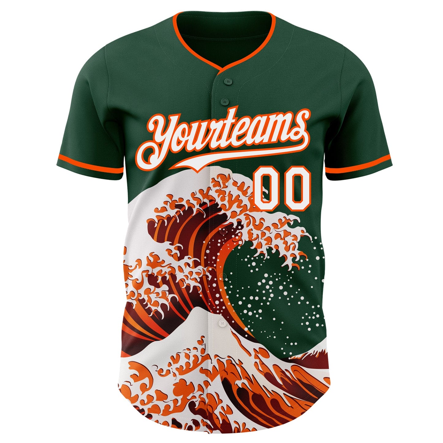 Custom Green White-Orange Japanese Wave Authentic Baseball Jersey view 3