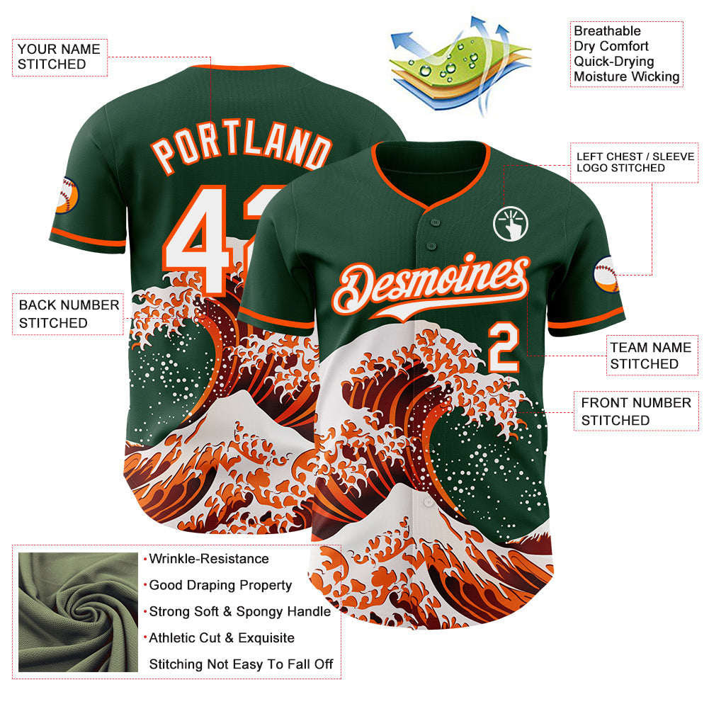 Custom Green White-Orange Japanese Wave Authentic Baseball Jersey view 4