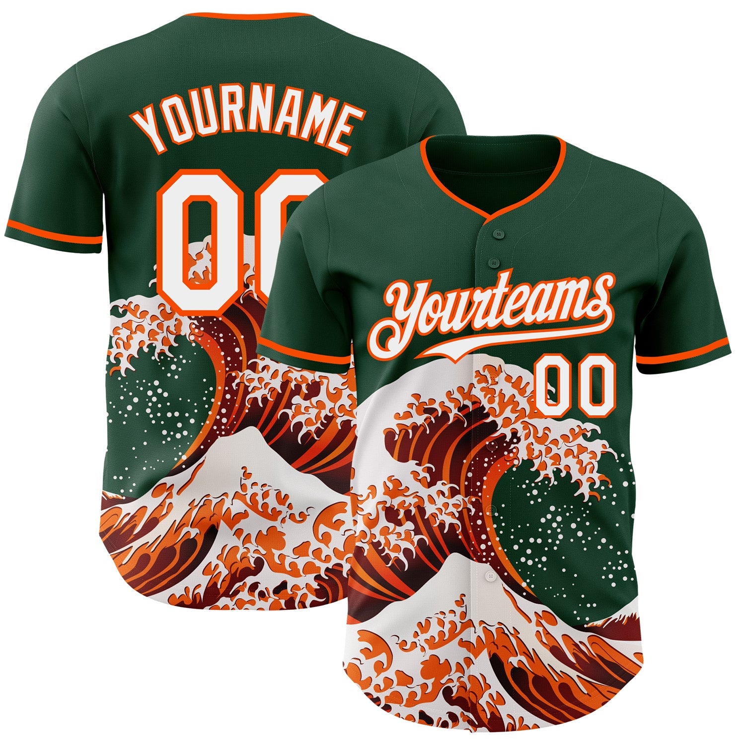 Custom Green White-Orange Japanese Wave Authentic Baseball Jersey - Main View