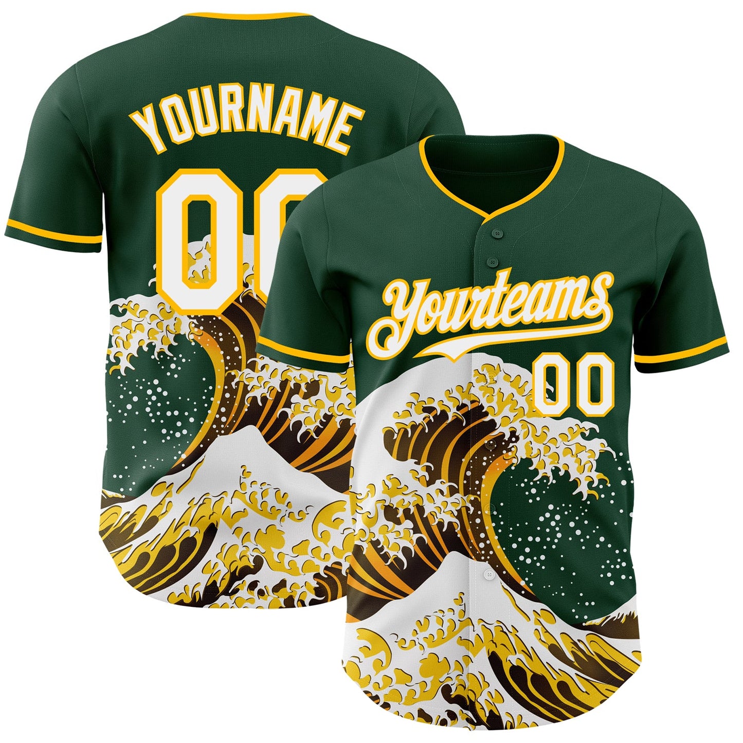 Custom Green White-Gold Japanese Wave Authentic Baseball Jersey - Main View