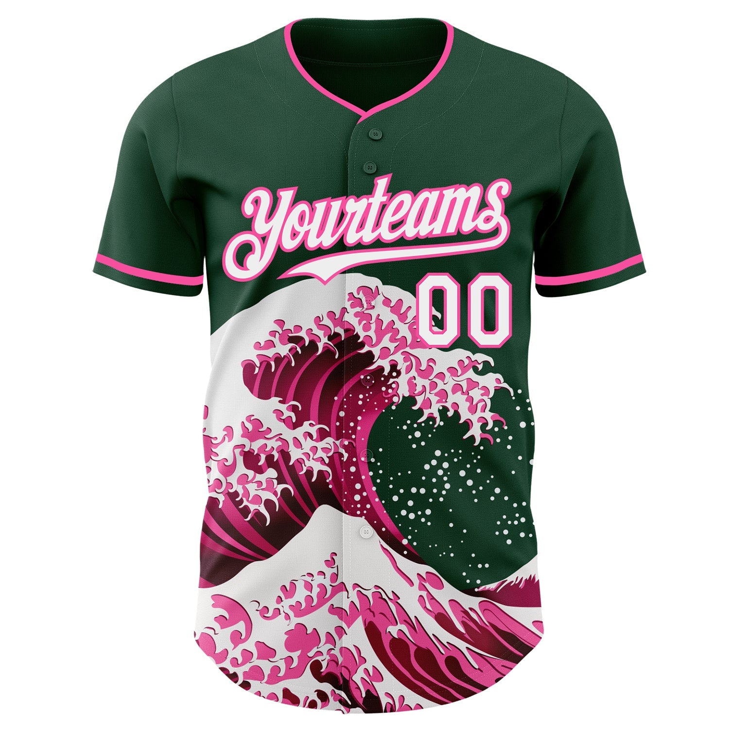Custom Green White-Pink Japanese Wave Authentic Baseball Jersey view 3