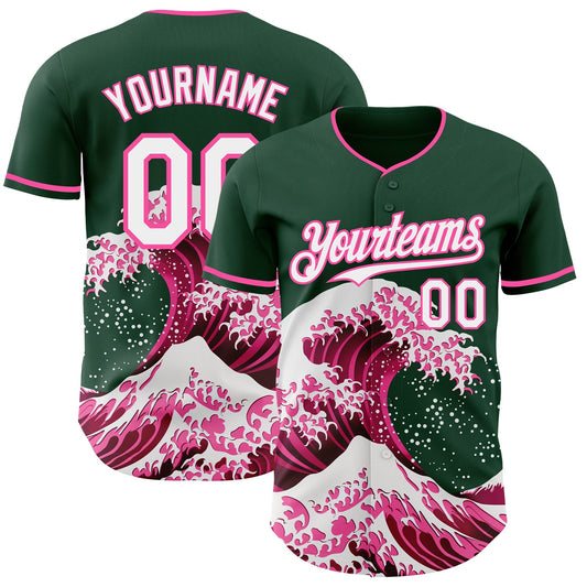 Custom Green White-Pink Japanese Wave Authentic Baseball Jersey - Main View