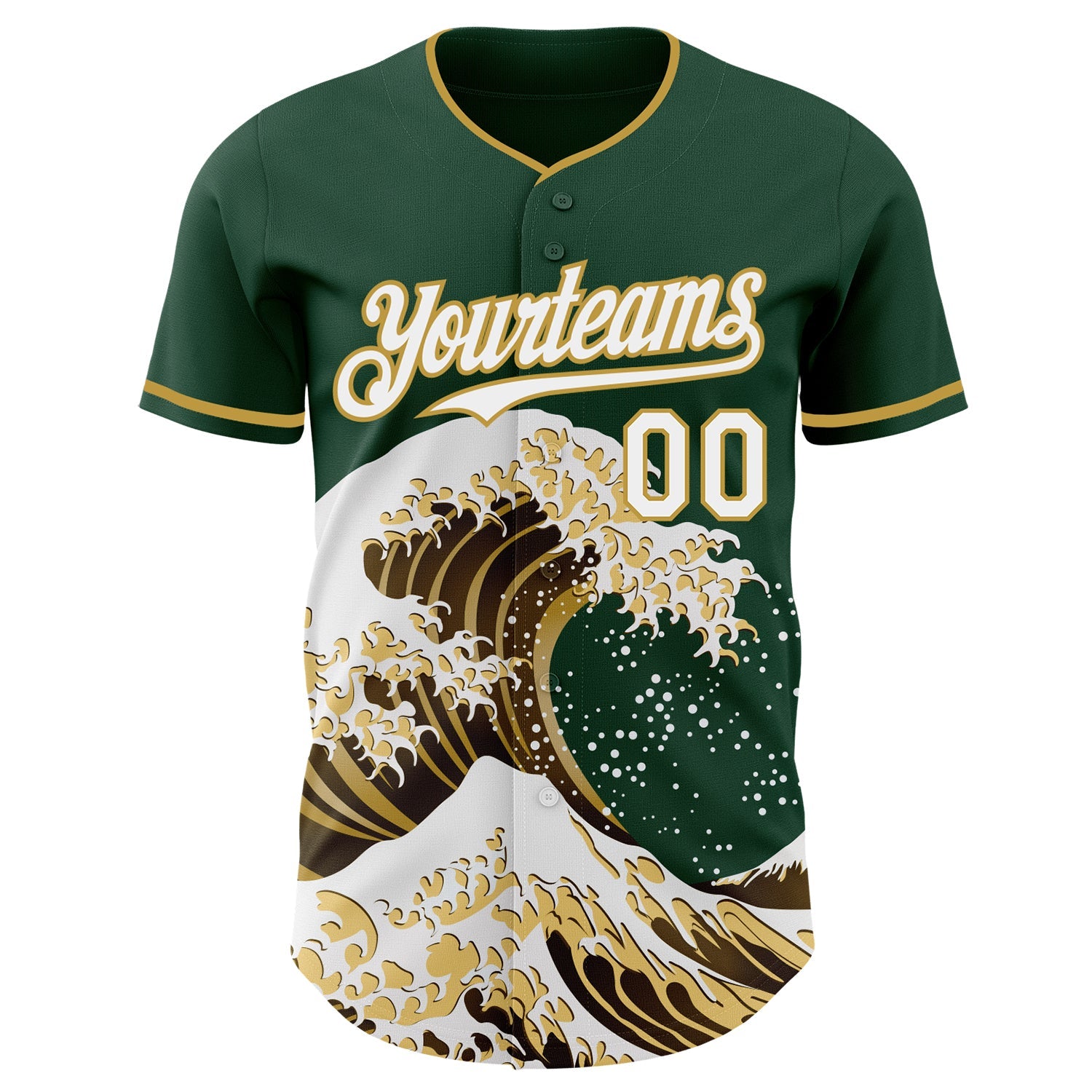 Custom Green White-Old Gold Japanese Wave Authentic Baseball Jersey view 3