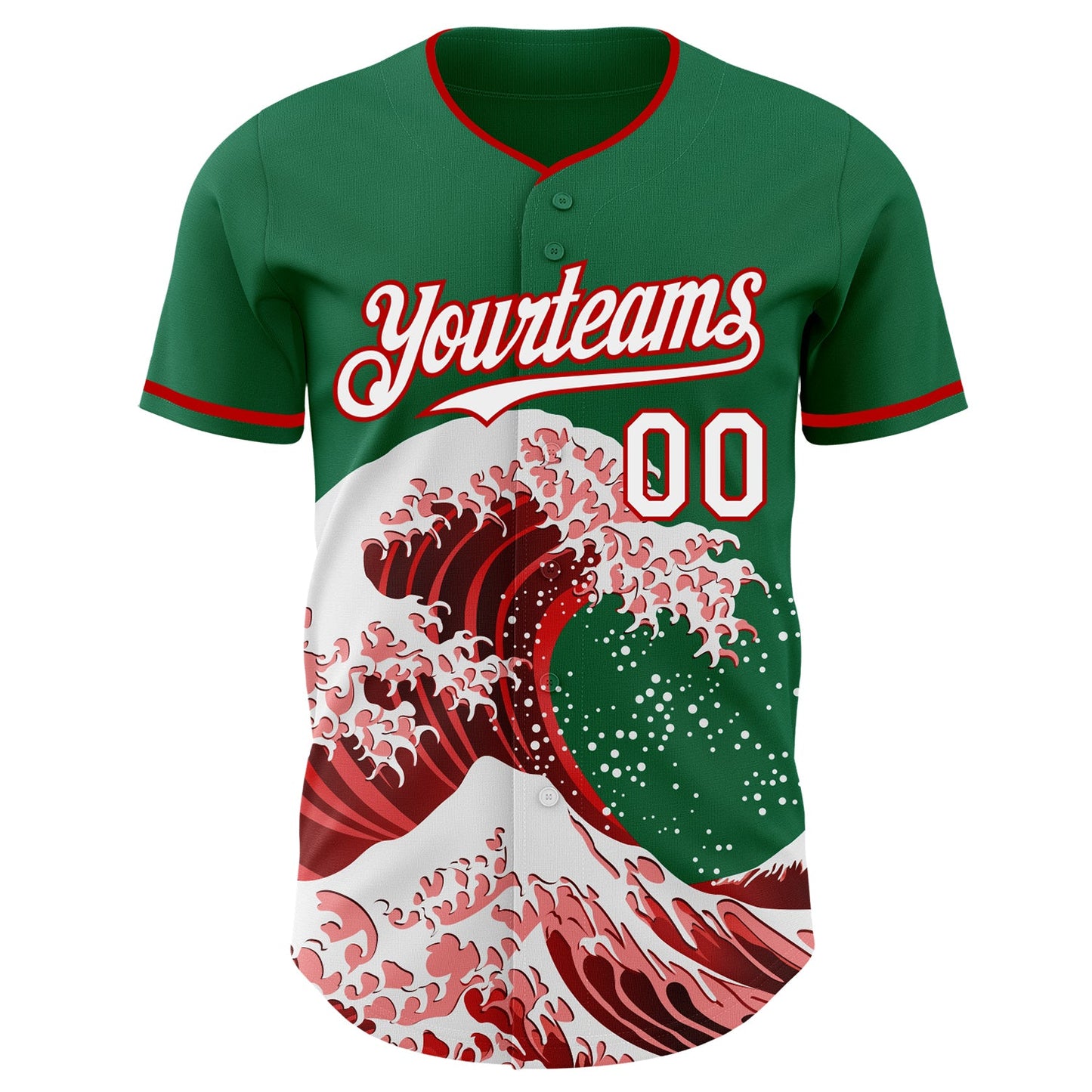 Custom Kelly Green White-Red Japanese Wave Authentic Baseball Jersey view 3